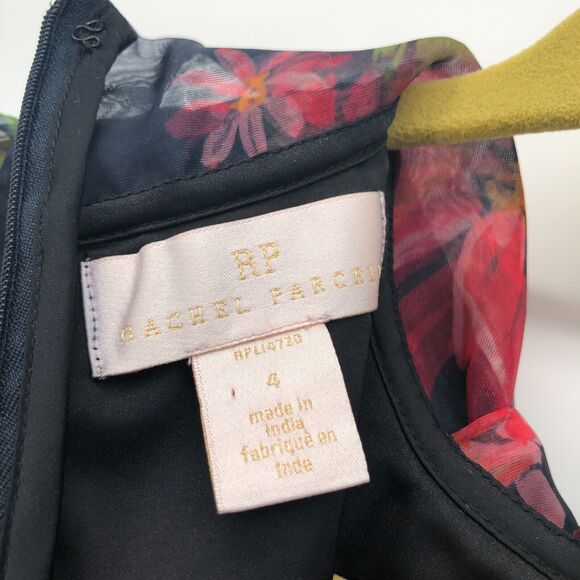 New NoTag Rachel Parcell Floral Tie Neck Long Sleeve Organza Satin Dress Size 4 - Picture 7 of 8